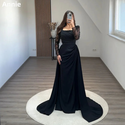 Annie Black Wedding Dress Elegant Lady Luxury Prom Dresses Sequin Embroidered Mermaid Formal Occasions فساتين سهرة Customized Badiee Stylez