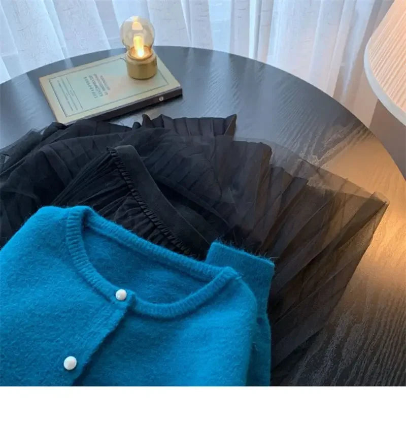 Solid Cardigan Sweater Fall Women Clothing Korean Fashion O-neck Long Sleeve Top Single Breasted Sweet Knitted Mujer Outerwear