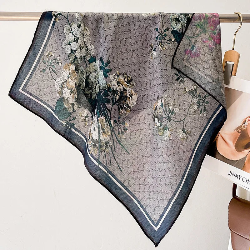 Fashion 70cm Cotton Square Scarf Women Floral Print Design Bandanas Lady Scarves Headband Accessories Handkerchief Hair QME142-01 65x65cm