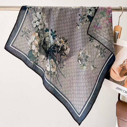 Fashion 70cm Cotton Square Scarf Women Floral Print Design Bandanas Lady Scarves Headband Accessories Handkerchief Hair QME142-01 65x65cm