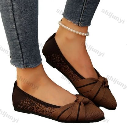 2025 Spring Autumn Pointed Bow Flat Shoes Women's Fashion Lightweight Comfortable Casual Shoes Large Size Women Loafers