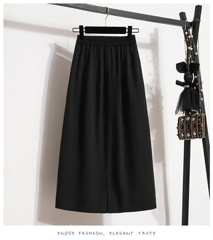 2025 Summer Female Fashionable Versatile Solid Skirts High Waisted Mid Length A-line Plus Size Skirt Split Wrap Body Skirt