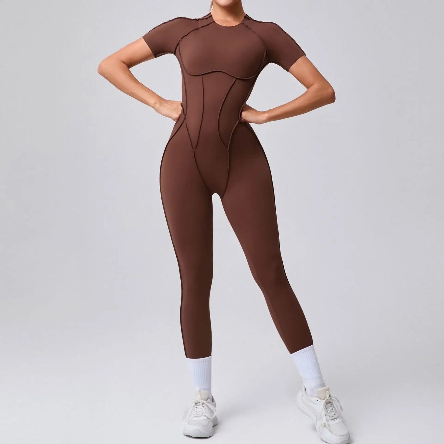 New Autumn/Winter Women's One-piece Yoga Jumpsuit leggings Long-sleeved Sexy Backless Slim Fit Sports Outfit coffee st set