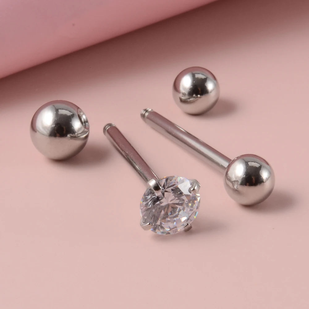 2PCS Anti-Allergy Surgical Steel Prong Zircon Tongue Barbell Piercings Ball Tongue Barbell Rings Fashion Piercing Jewelry