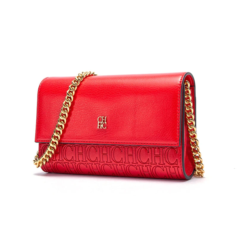 Minimalist Fashionable Exquisite Women's Shoulder Bag with Chain Shoulder Strap Design Versatile for Commuting and Gatherings Red