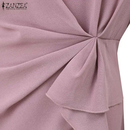 ZANZEA Elegant Office OL Dress Summer Women Half Sleeved Party Sundress Solid Knee Length Robe Fashion Holiday Work Vestidos