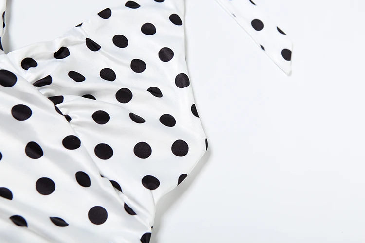 weird Puss Polka Dot Print Vest Women Y2K Lace-Up Backless Halter v-Neck Skinny Summer Trend Daily Street Basic Chic Tank Tops