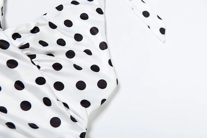 weird Puss Polka Dot Print Vest Women Y2K Lace-Up Backless Halter v-Neck Skinny Summer Trend Daily Street Basic Chic Tank Tops