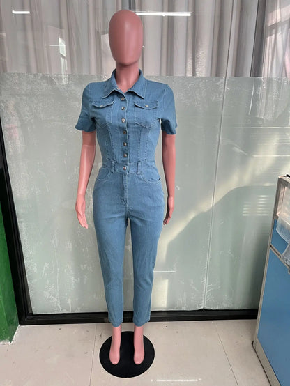 Women Jeans Washed Denim Pencil Pants Ankle Length Jean Single Breasted Overalls Pockets Solid Basics 2024 Skinny Spliced