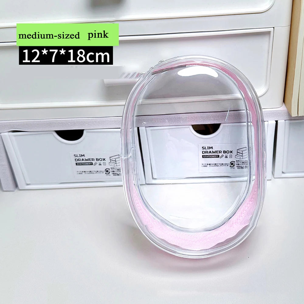 Transparent Outdoor Bag with Keychain Mystery Doll Display Storage Bags Dust-Proof Organizer Pouches Classic Doll Storage Bags pink M