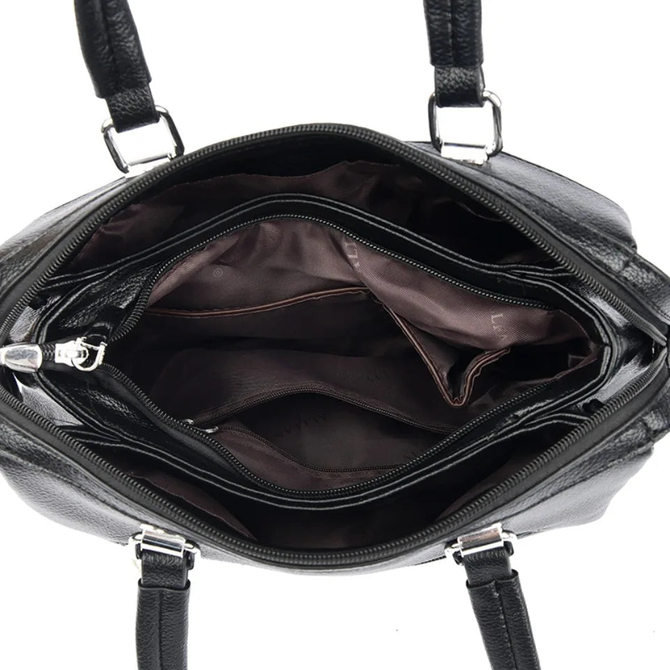 Two Pockets Genuine Brand High Quality Leather Casual Tote Luxury Handbags Women Bags Designer Shoulder Hand Bags for Women Sac