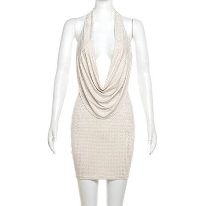 2025 New Diamond Pasted Solid Color Mini Dress Women Fashion Deep V-neck Strapless Dresses Female Trend Streetwear Clothing