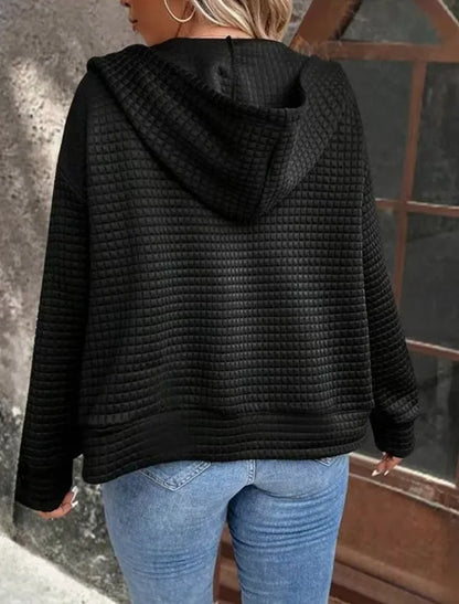 Plus size European and American cross-border autumn new casual solid color pocket zipper hooded jacket