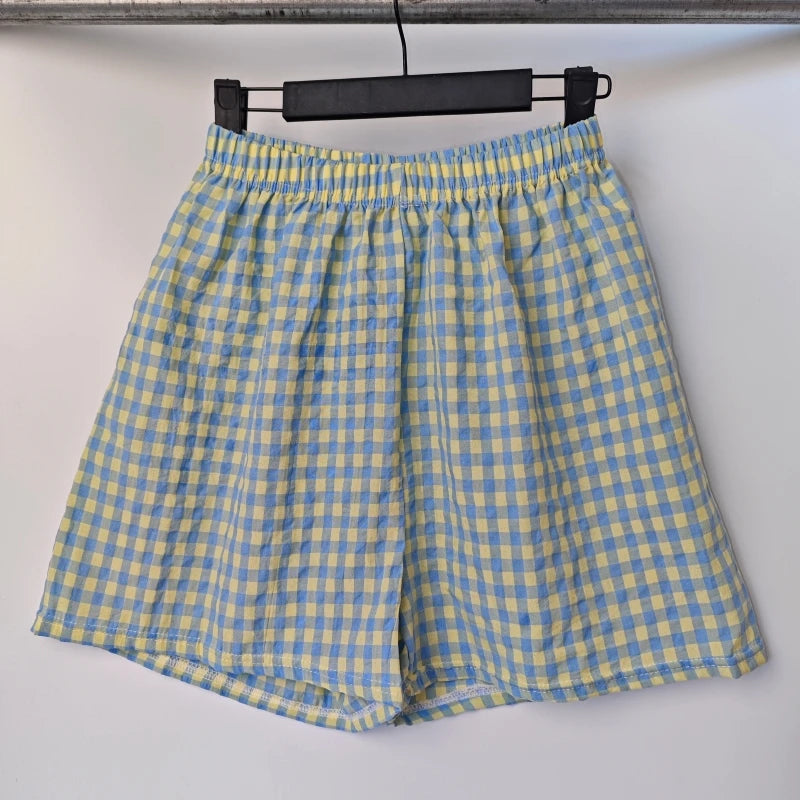 Summer Home Shorts Women's High Waisted Slimming Wide Leg Pants Sports Casual Pants Loose Plaid Pajama Pants