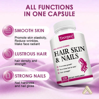 Hair Skin & Nails Vitamin Capsules - with Biotin and Collagen, Nutritional Supplement for Men and Women, Non-GMO, Gluten-Free