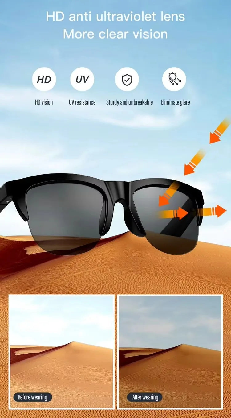 Xiaomi Bluetooth Glasses Earphones 2025 New Edition, Glasses with Earphone Function Smart Touch Waterproof Microphone Earphones Badiee Stylez