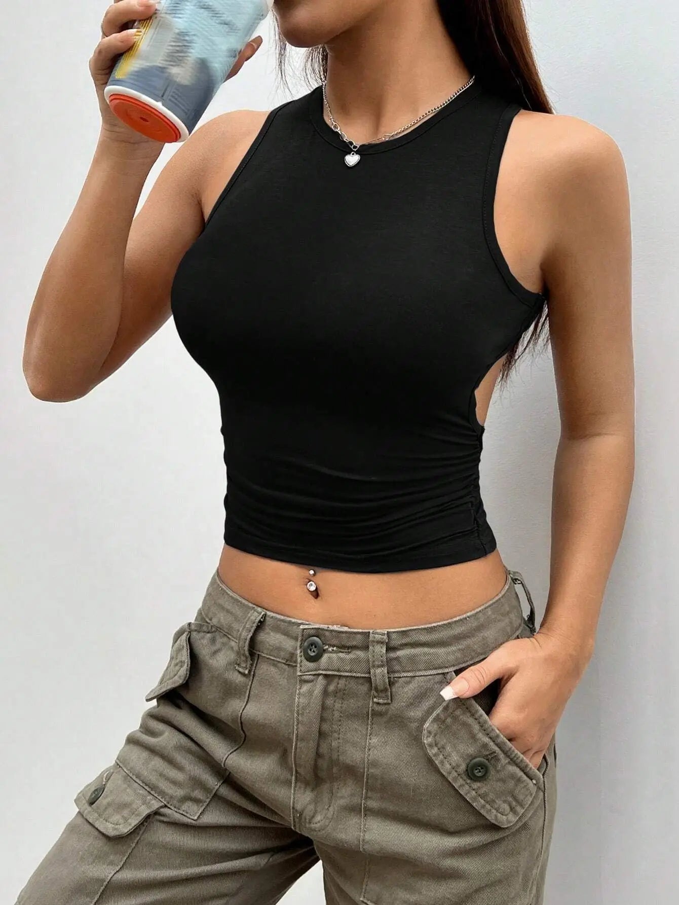 Fairyshely 2025 Sexy Female Sleeveless Bodycon Top Women Backless Short Vest Summer Lady Solid Off Shoulder Clud Crop Tops