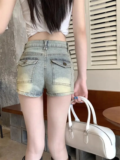 Elasticty Skinny Short Jean Pants Woman Zipper Denim Shorts for Women Designer Trend 2025 Jorts Aesthetic Design XL Streetwear