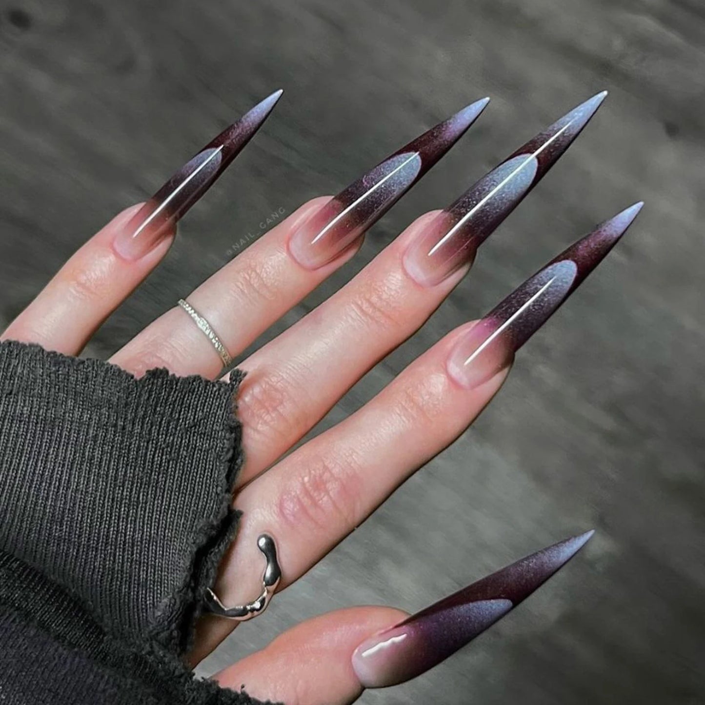 24pcs Black Gradients Long Paragraph Fashion Manicure Patch Reusable Adhesive False Nails Almond Fake Nails Press On Stiletto style10