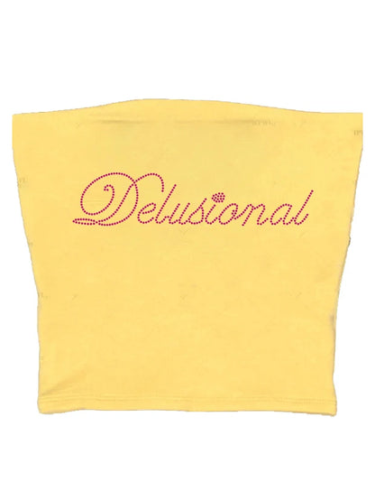 Vintage Punk Rhinestone Letter Gothic Sleeveless Streetwear Short Sleeve Sexy T Shirt Y2k Style Crop Tank Top Women Summer Camis Yellow