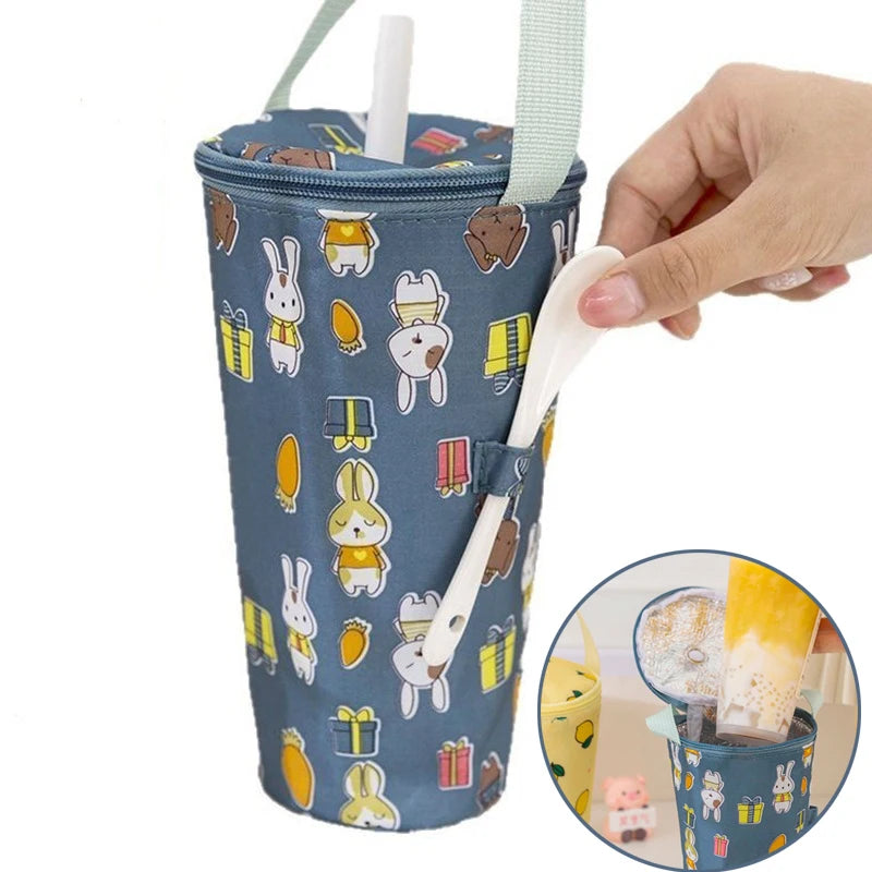Portable Milk Tea Tote Bag Heat Preservation Bag Carrying Insulated Cup Cover Umbrella Bag Handbag Camping Drinkware Accessories