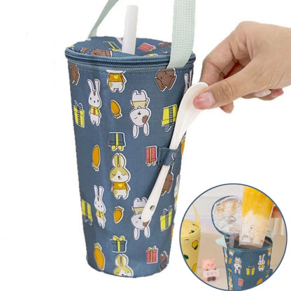 Portable Milk Tea Tote Bag Heat Preservation Bag Carrying Insulated Cup Cover Umbrella Bag Handbag Camping Drinkware Accessories
