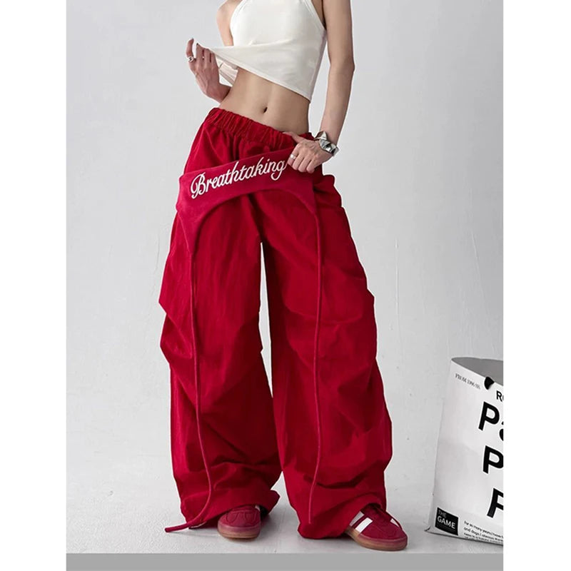 Korean Y2K Cargo Pants Women Streetwear Letter Print Baggy Sweatpants Gyaru Harajuku Wide Leg Joggers Summer Casual Trousers Badiee Stylez
