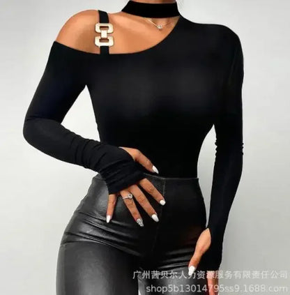 Contrast Lace Long Sleeve Cold Shoulder Bodysuit Women Top Romper Solid Color Fashion Sexy Slim Skinny Bodysuits LZS4142I