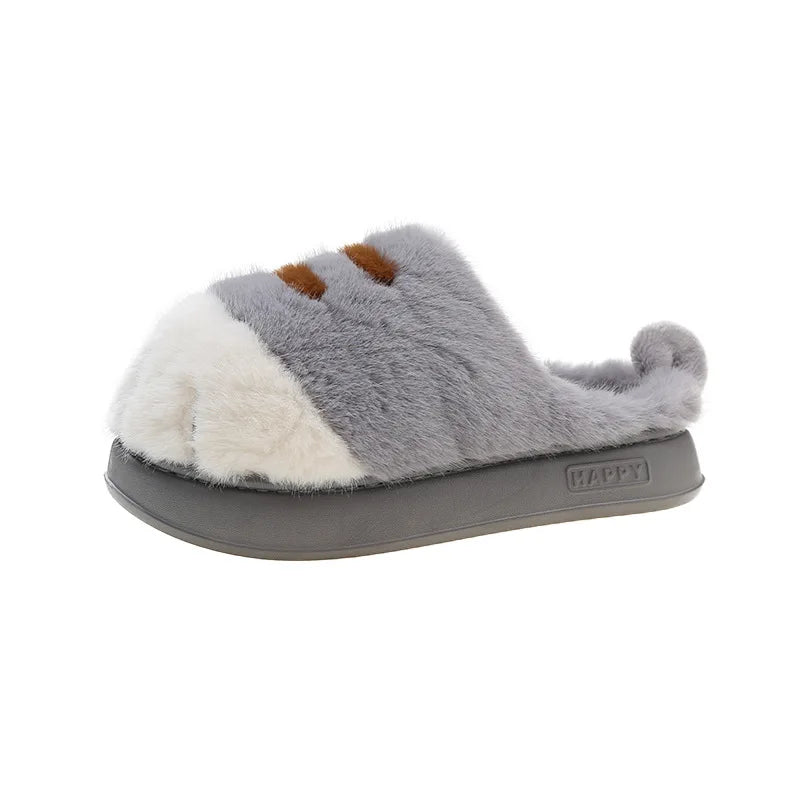 New Adorable Kitty Claw Slippers Women's Home Shoes Non Slip Furry Mules Female Fashion Warm Fluffy Slides Outdoor Cat Slippers Badiee Stylez