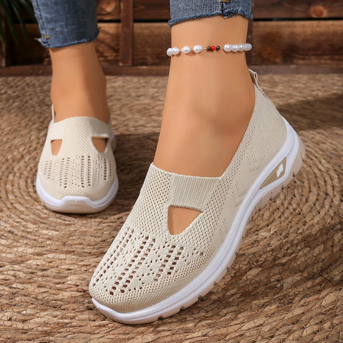 women's summer shoes - casual sneaker, Non-slip sole design, fly-woven upper is more skin-friendly sale shoes with free shipping Beige