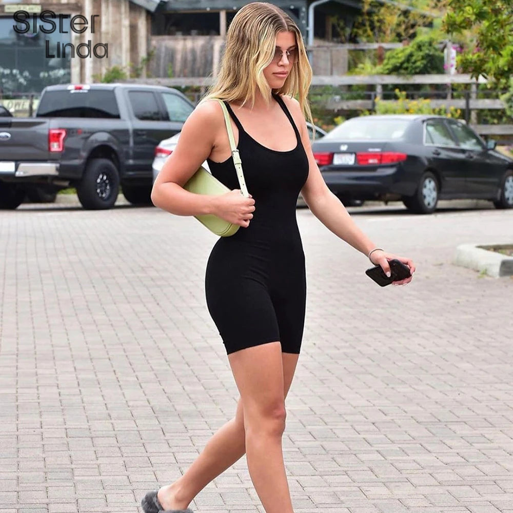 Sisterlinda Sexy Backless Sleeveless Black Playsuits Womens Elastic Soft Casual Wear Short Rompers Jog Sportswear Bodysuits 2020