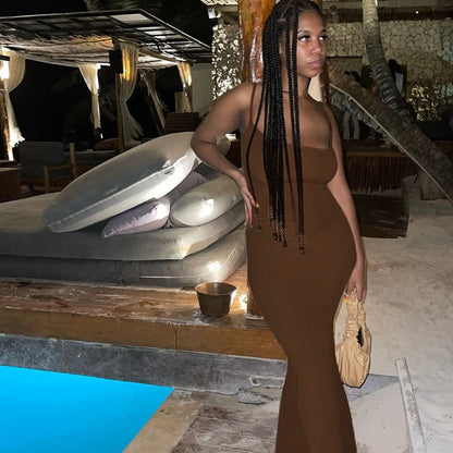 Elegant Bodycon Maxi Dress Women Summer 2024 Sleeveless Backless Sexy Outfits Party Club Sundress Black Birthday Dresses Clothes