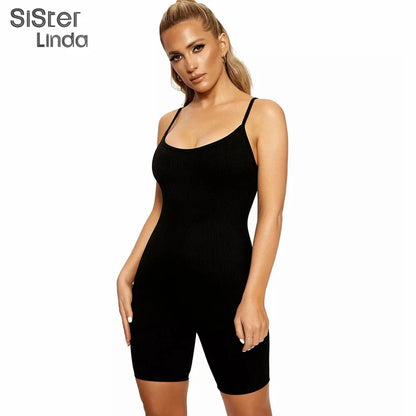 Sisterlinda Sexy Backless Sleeveless Black Playsuits Womens Elastic Soft Casual Wear Short Rompers Jog Sportswear Bodysuits 2020