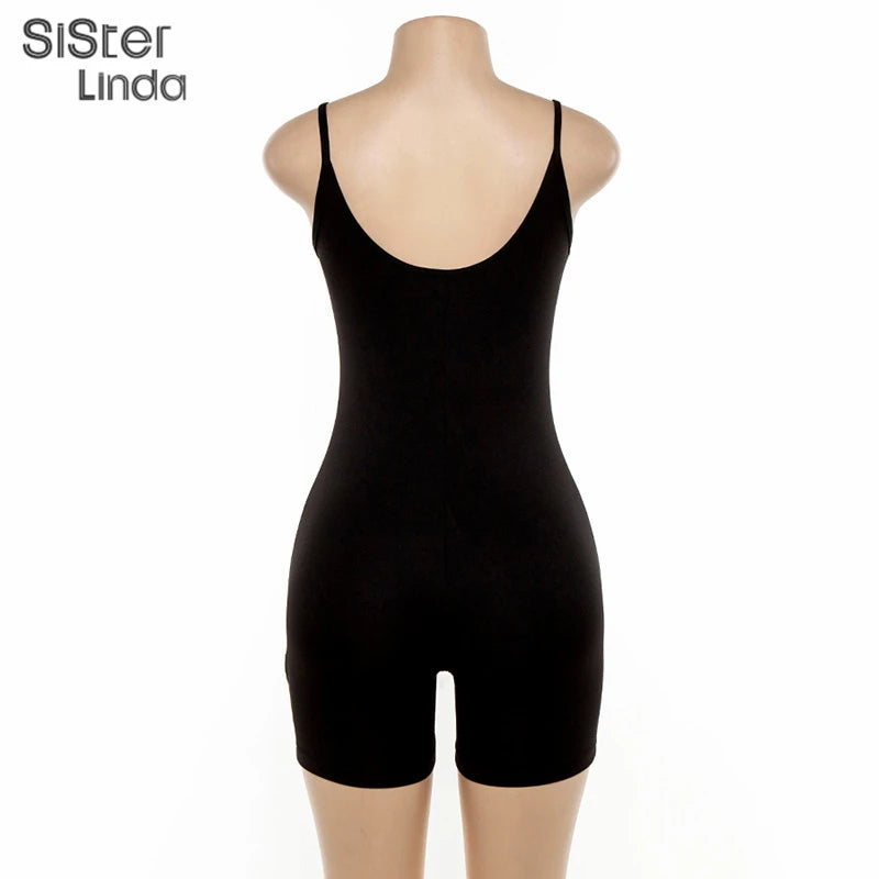 Sisterlinda Sexy Backless Sleeveless Black Playsuits Womens Elastic Soft Casual Wear Short Rompers Jog Sportswear Bodysuits 2020