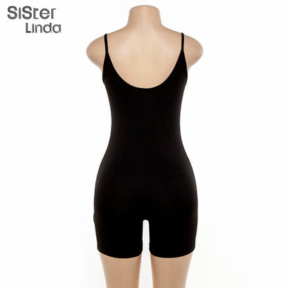 Sisterlinda Sexy Backless Sleeveless Black Playsuits Womens Elastic Soft Casual Wear Short Rompers Jog Sportswear Bodysuits 2020