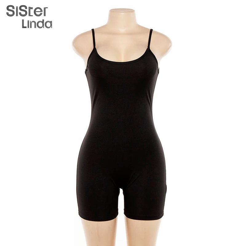 Sisterlinda Sexy Backless Sleeveless Black Playsuits Womens Elastic Soft Casual Wear Short Rompers Jog Sportswear Bodysuits 2020