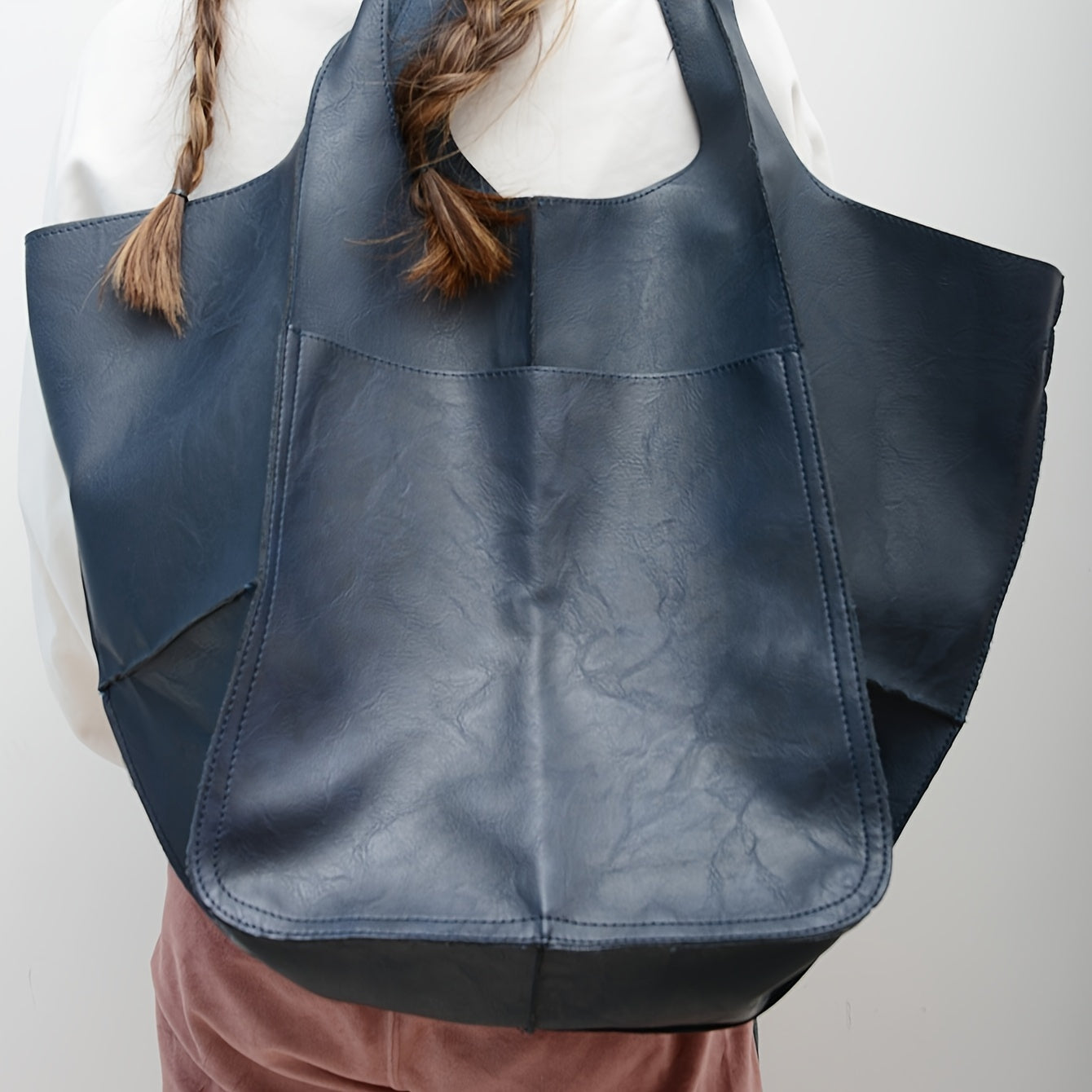 Retro Handmade Large Beach Tote Bag, High Capacity Zipper Shoulder Sling Bag with Fixed Straps, Solid Color Multifunctional Synthetic Handbag for, Beach Accessory | Retro Style Bag | Sturdy, Beach Bag Badiee Stylez