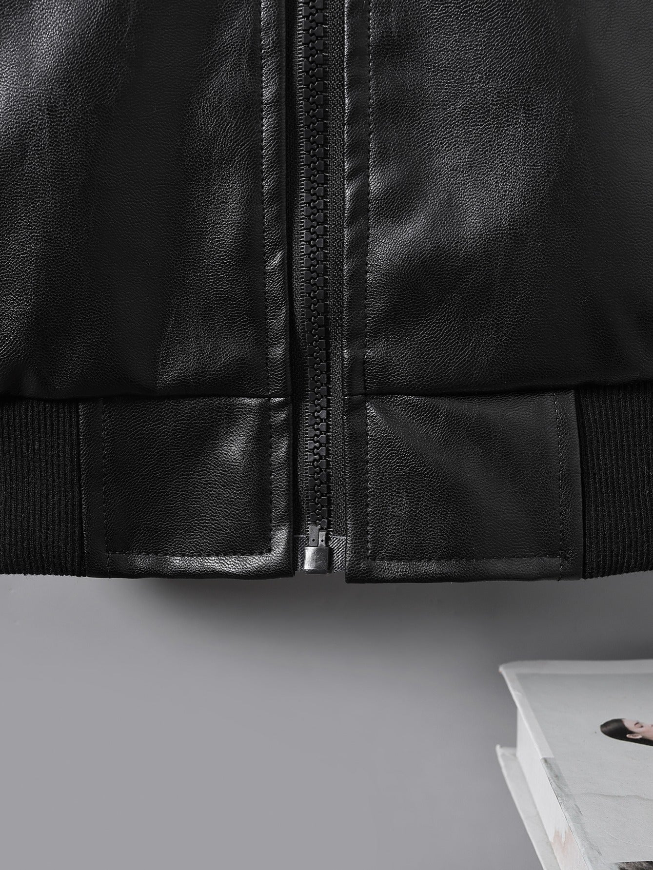 Boys' Faux Leather Jacket with Fleece Lining - Thickened Winter Coat, Full-Zip Front Closure, Machine Washable, Casual Style for Fall/Winter, Regular Fit Badiee Stylez