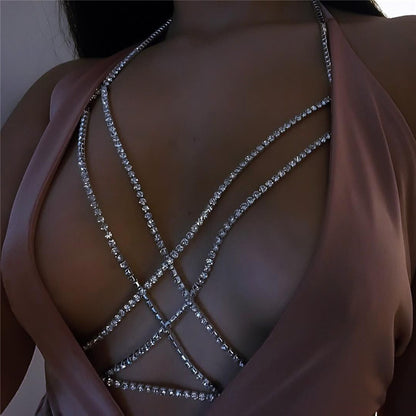 Luxury Cross Chest Chain Shiny Rhinestones Body Chain Jewelry Badiee Stylez