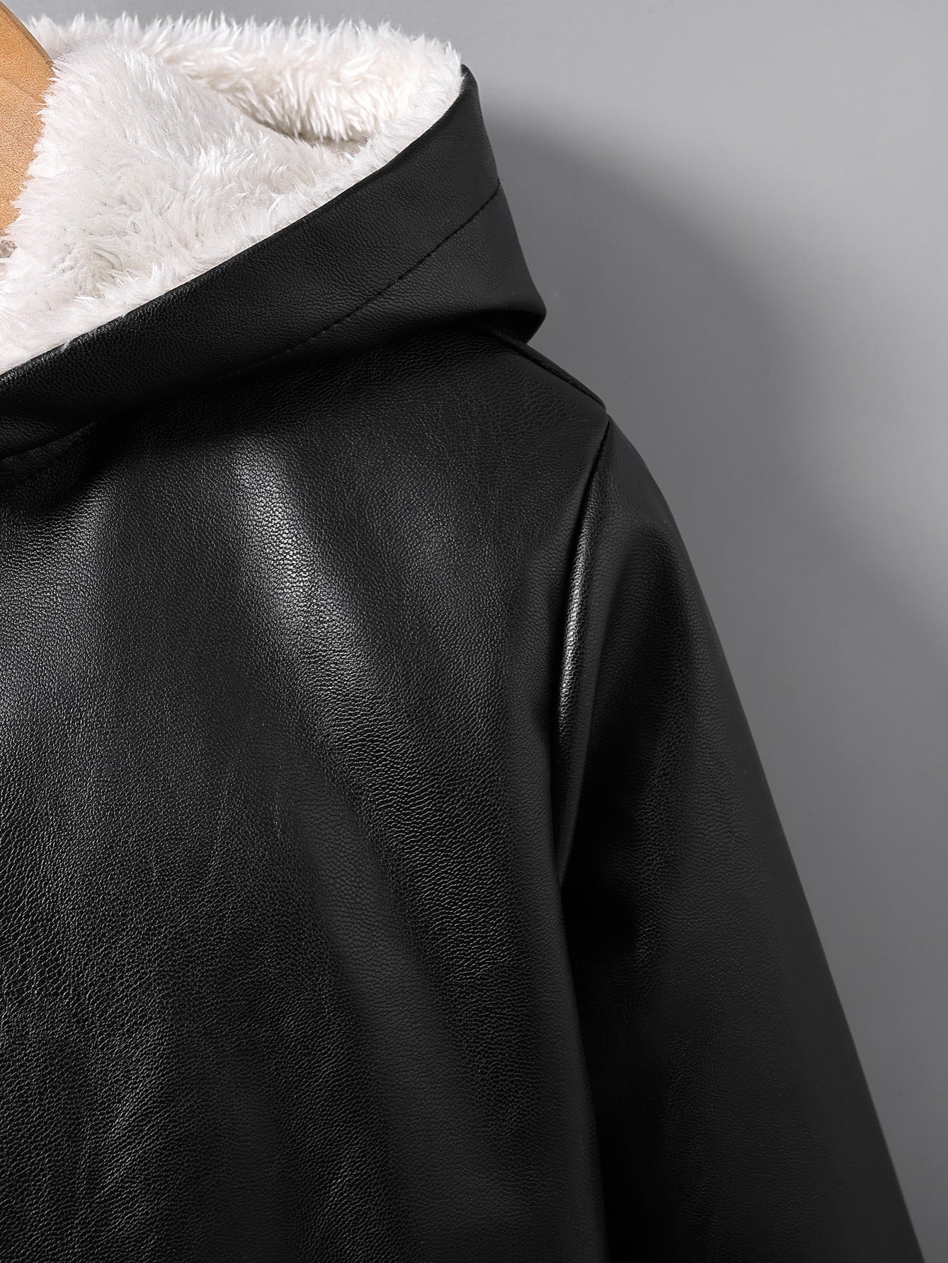 Boys' Faux Leather Jacket with Fleece Lining - Thickened Winter Coat, Full-Zip Front Closure, Machine Washable, Casual Style for Fall/Winter, Regular Fit Badiee Stylez