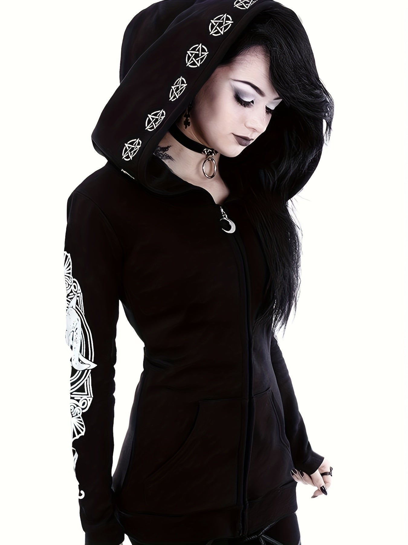 Women's Fashion Punk Style Geometric Print Zipper Sweatshirt Badiee Stylez