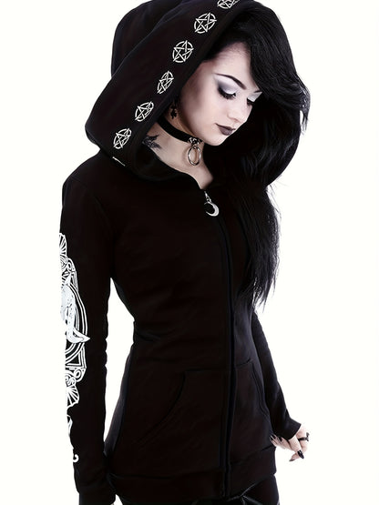 Women's Fashion Punk Style Geometric Print Zipper Sweatshirt Badiee Stylez