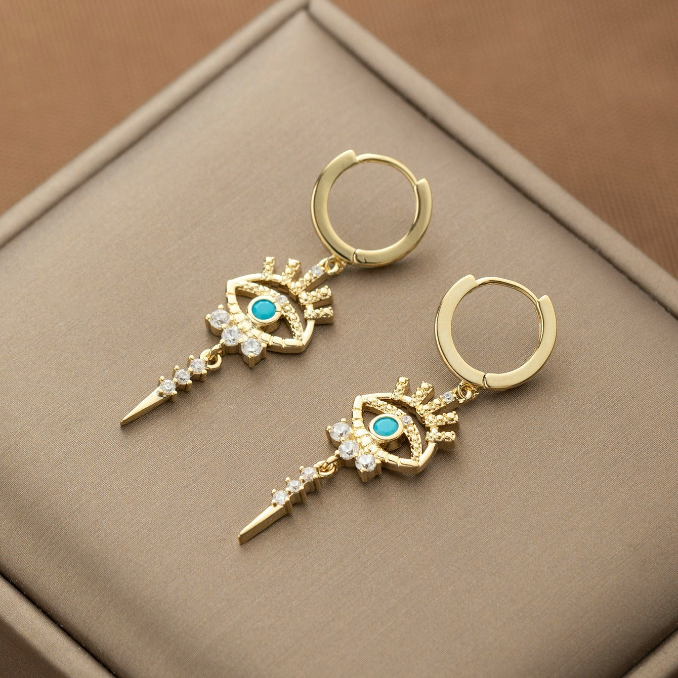 One Pair of Luxury Copper-Inlaid Synthetic Evil Eye Pendant Earrings Dating Gift Badiee Stylez