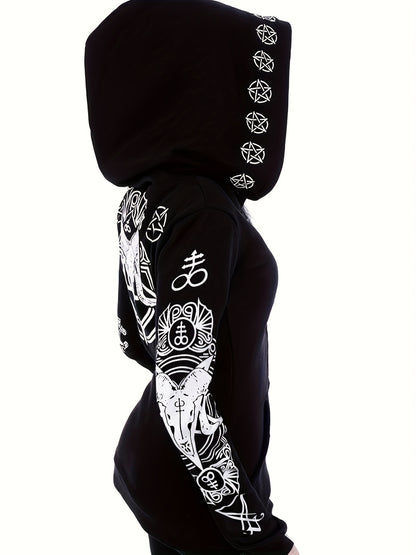 Women's Fashion Punk Style Geometric Print Zipper Sweatshirt Badiee Stylez