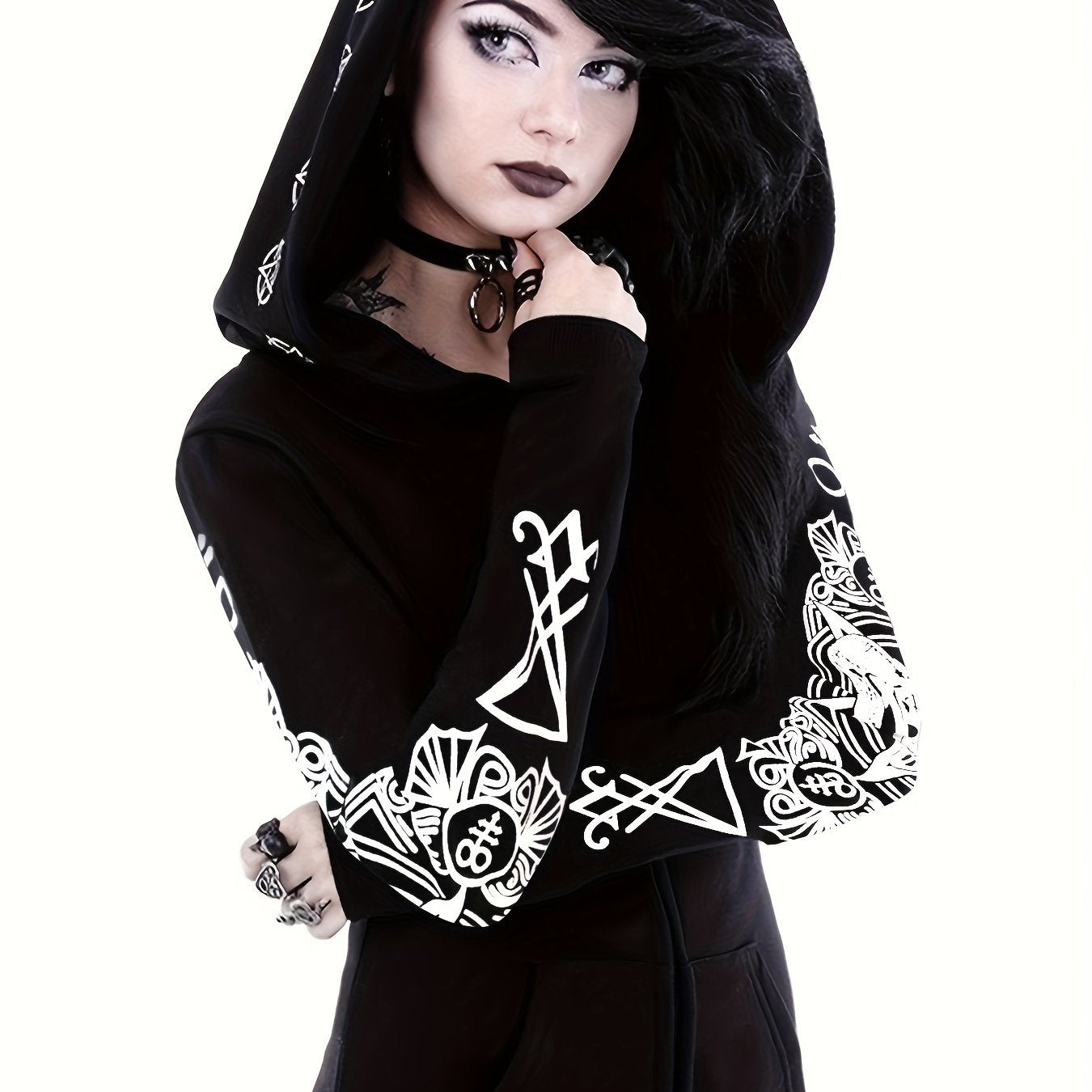 Women's Fashion Punk Style Geometric Print Zipper Sweatshirt Badiee Stylez