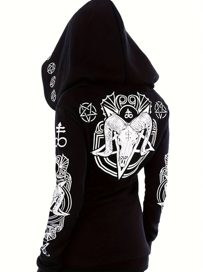 Women's Fashion Punk Style Geometric Print Zipper Sweatshirt Badiee Stylez